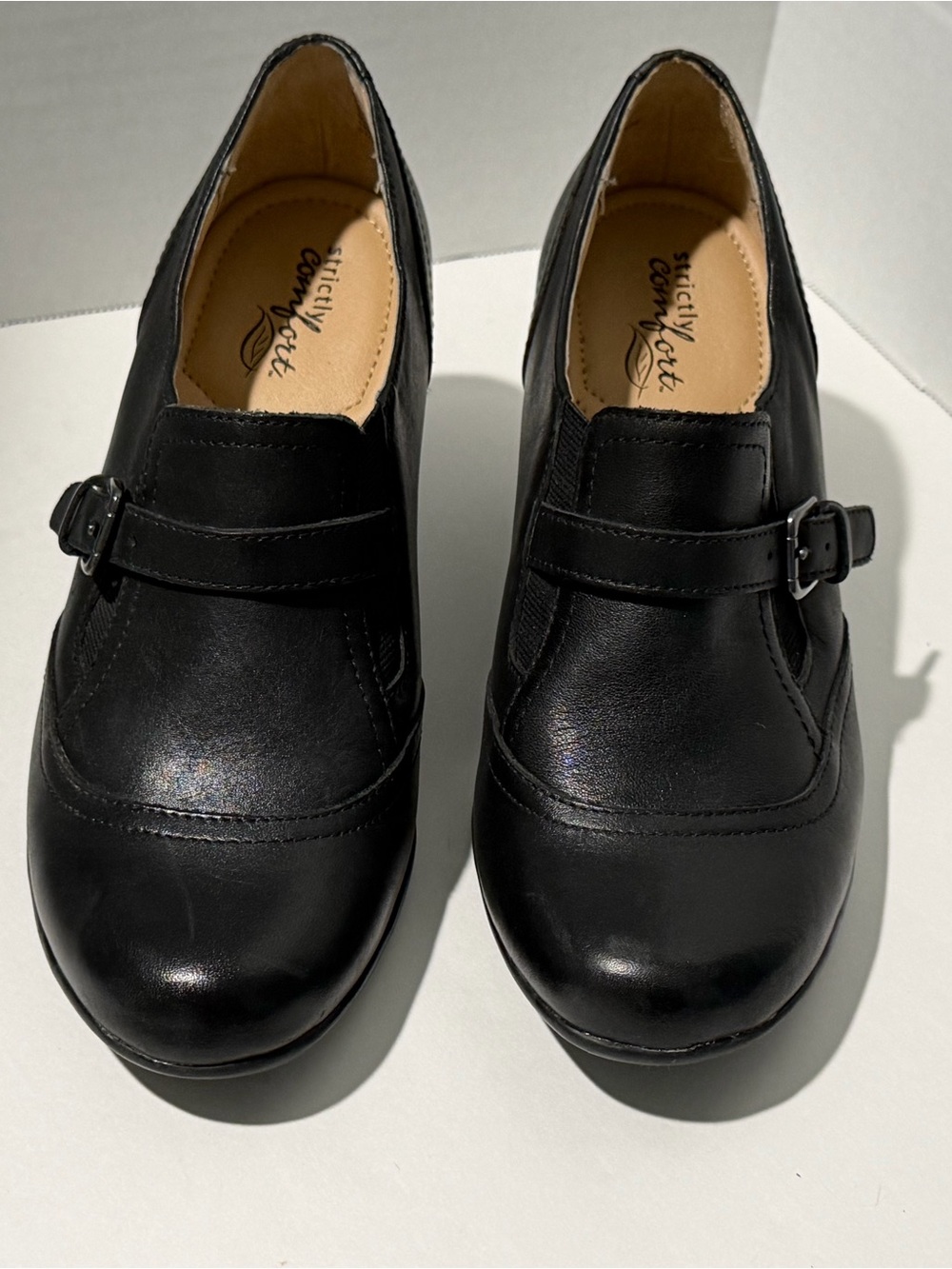 Strictly Comfort Black Leather Slip-On Loafers for Women